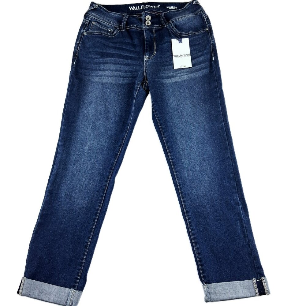 WallFlower Ultra Fit Cropped Jeans Women's Size 9 Iris Dark Wash Cuffed Mid Rise